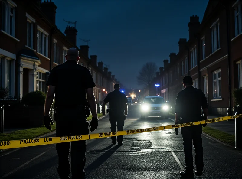 Police at a crime scene in London at night