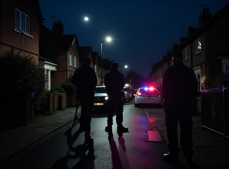 Police officers at a crime scene at night in a residential area of North London