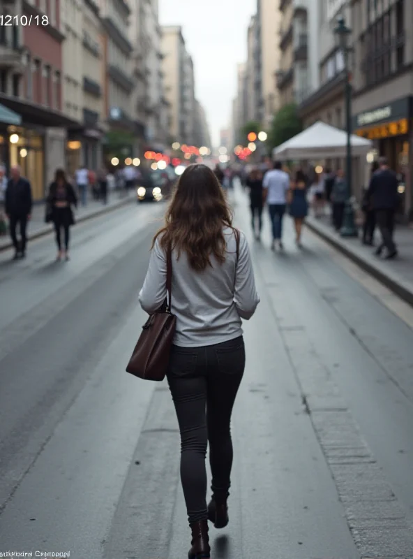 CCTV image of a woman walking down a street in a Brazilian city