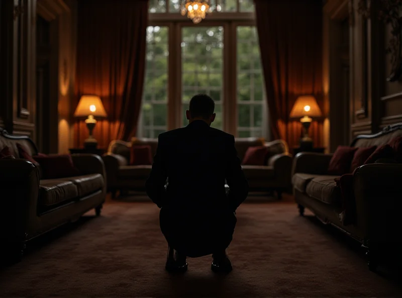 A despondent lottery winner sitting alone amidst lavish surroundings.
