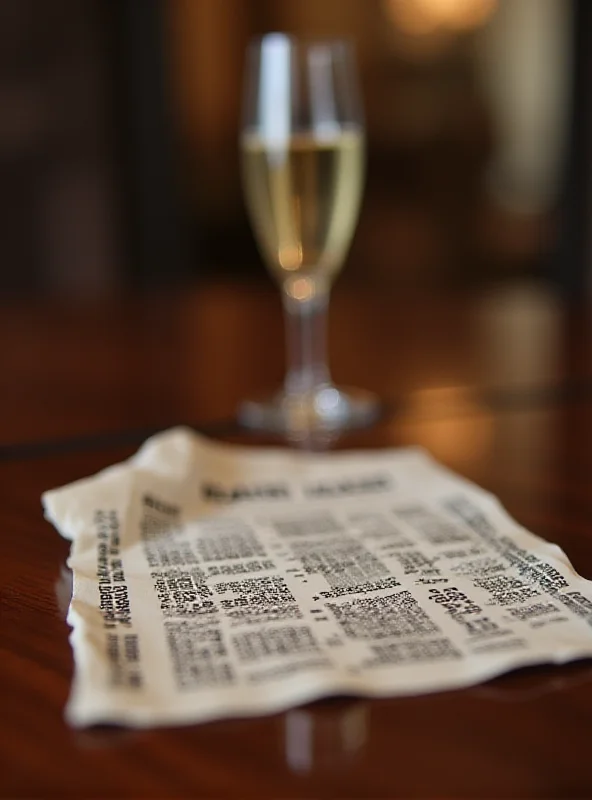 A crumpled lottery ticket lies discarded on a luxurious, but empty, table.