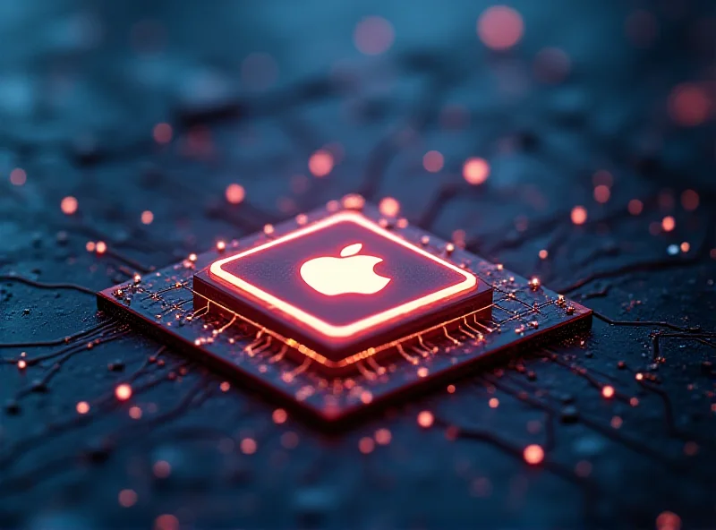 Illustration of an Apple Silicon chip with AI neural network overlay