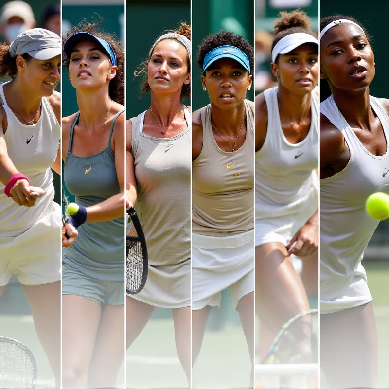 Collage of various tennis players in action, showcasing a diverse range of ages and playing styles.