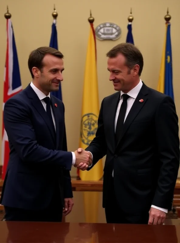 Emmanuel Macron shaking hands with Volodymyr Zelenskyy