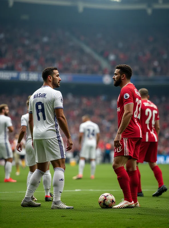 Real Madrid and Atlético Madrid players facing each other on the field before a Champions League match.