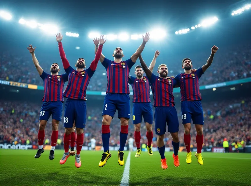 Image of Barcelona players celebrating a goal against Real Madrid