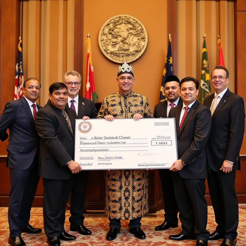 The Sultan of Selangor receiving the business zakat from representatives of the state-owned companies.
