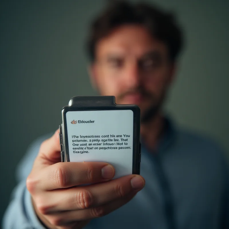 A concerned person looking at a mobile phone displaying a scam warning message, representing financial fraud and online scams.
