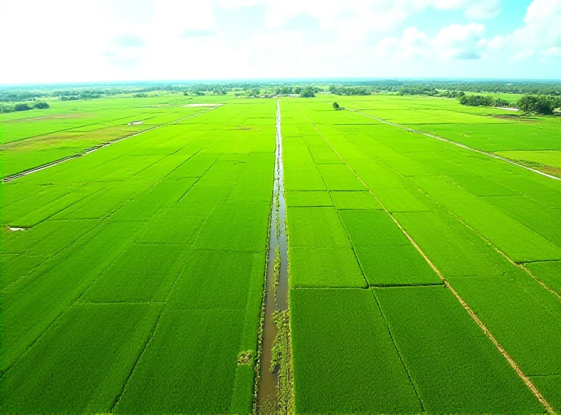 Aerial view of Malaysian farmland with irrigation canals, showing the importance of water management for agriculture.