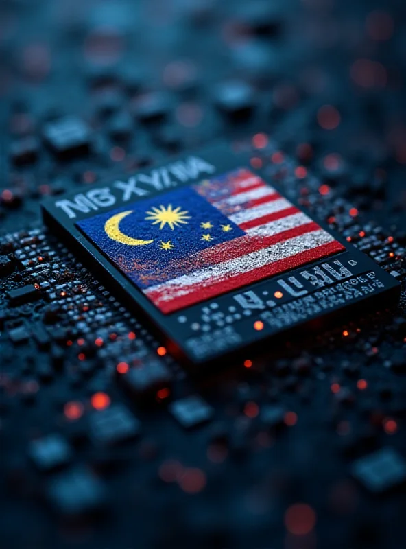 A close-up of an Nvidia AI chip with the Malaysian flag subtly reflected on its surface.