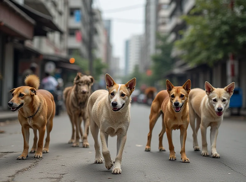 A group of stray dogs in an urban environment in Malaysia.