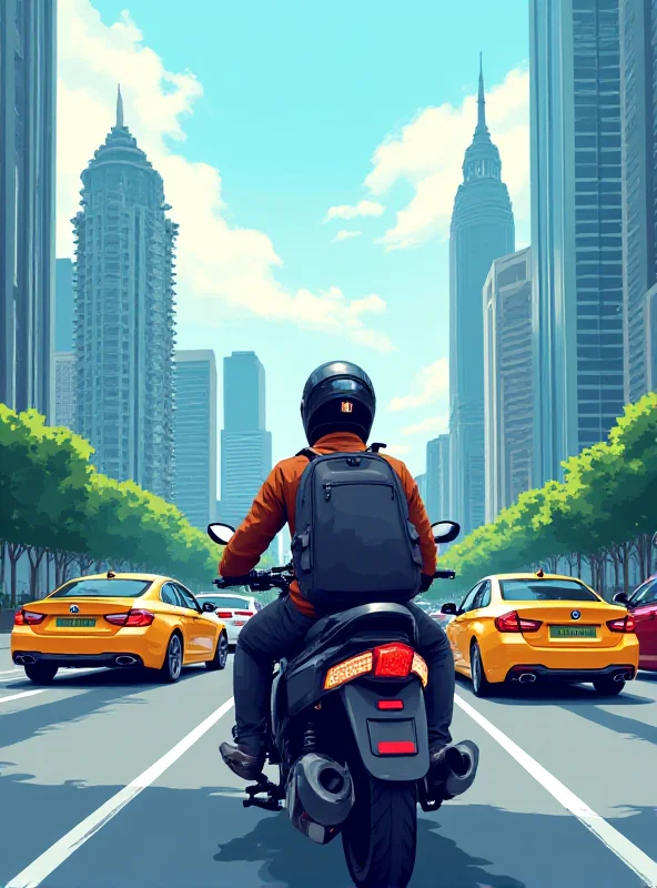 Graphic of a p-hailing driver on a motorcycle in Kuala Lumpur, symbolizing the evolving ride-hailing industry.