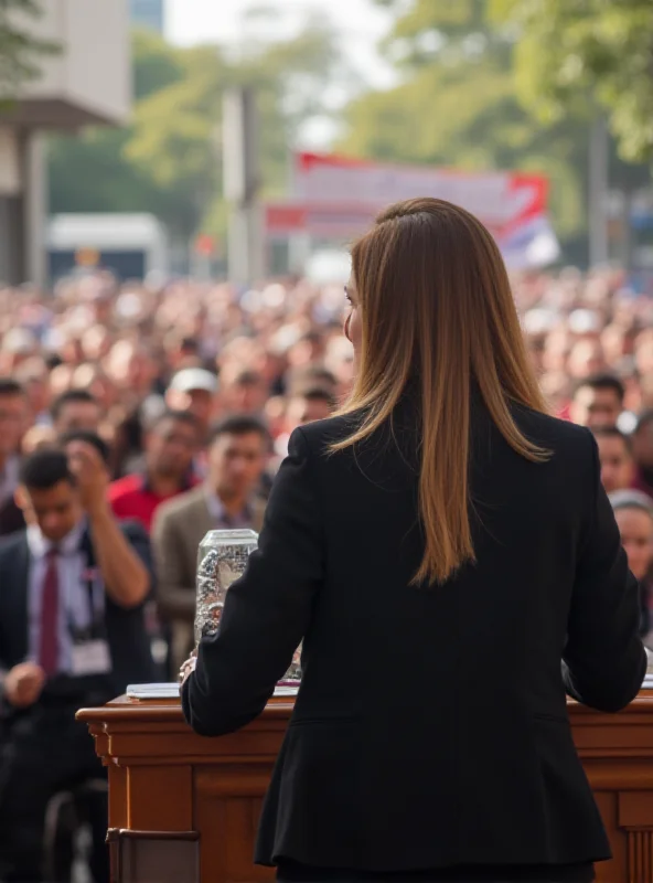A woman giving a speech at a political rally.