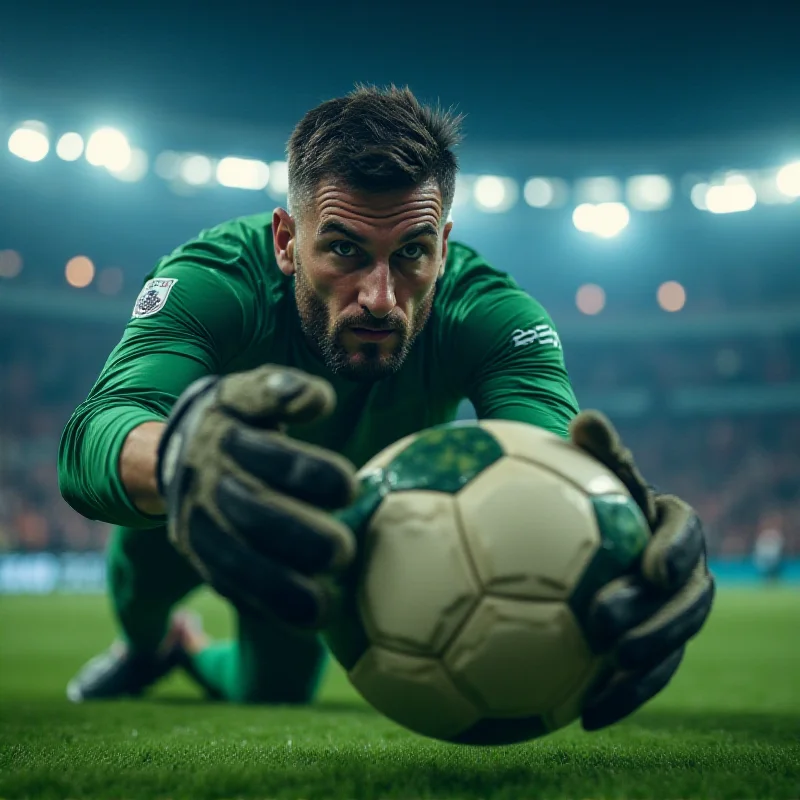 Close-up shot of a goalkeeper making a save, symbolizing Burnley's impressive clean sheet record.