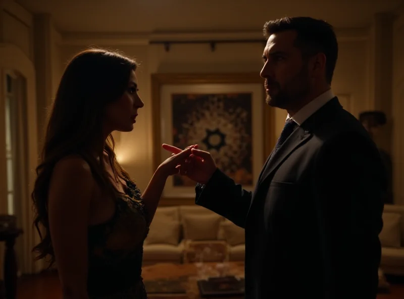 A dramatic scene from the soap opera 'Mania de Você' showing two characters in a tense confrontation.