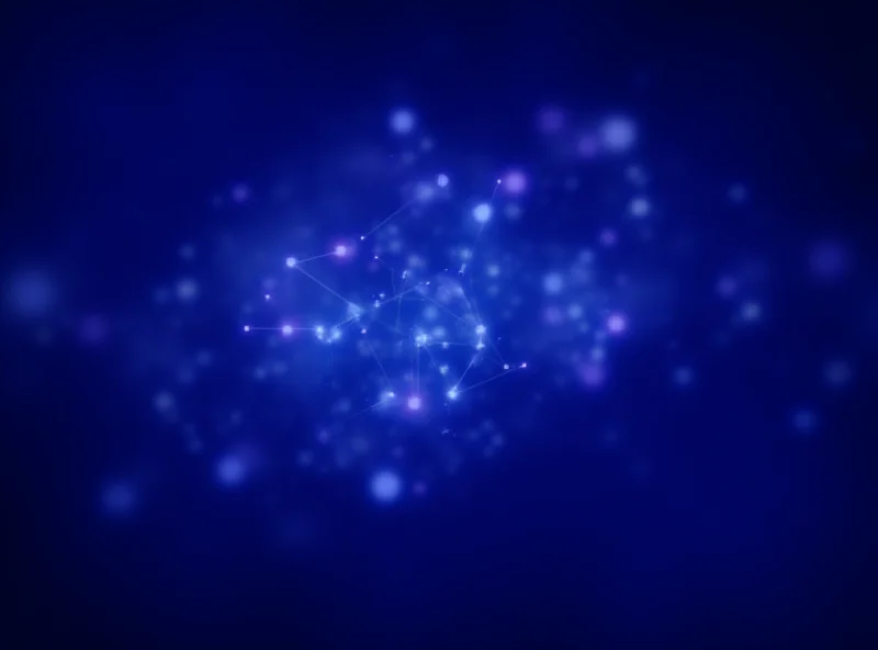 Abstract image representing artificial intelligence, with glowing lines and geometric shapes forming a complex network.