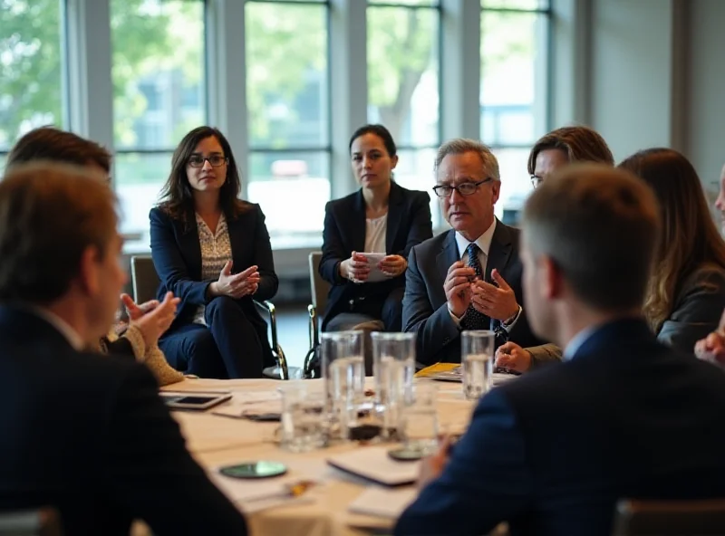 A diverse group of economists in a conference setting, with a mix of men and women presenting research and engaging in discussions.