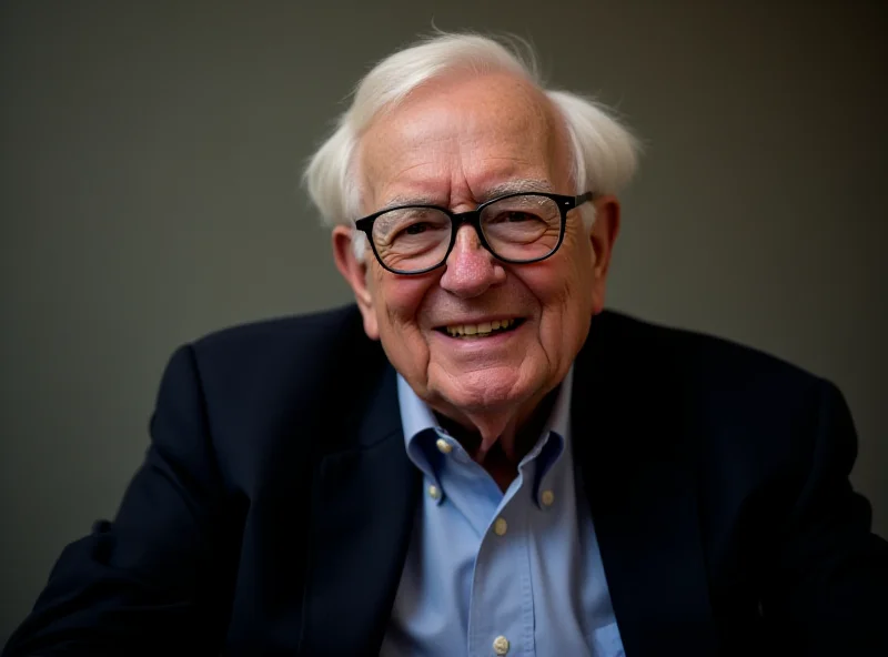 Warren Buffett smiling confidently while sitting at a table.