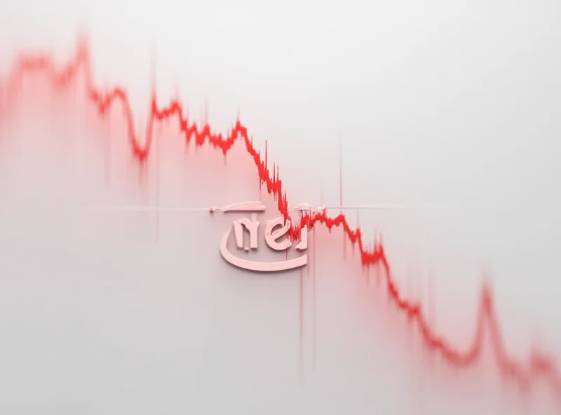 A downward trending stock chart with the Intel logo superimposed.