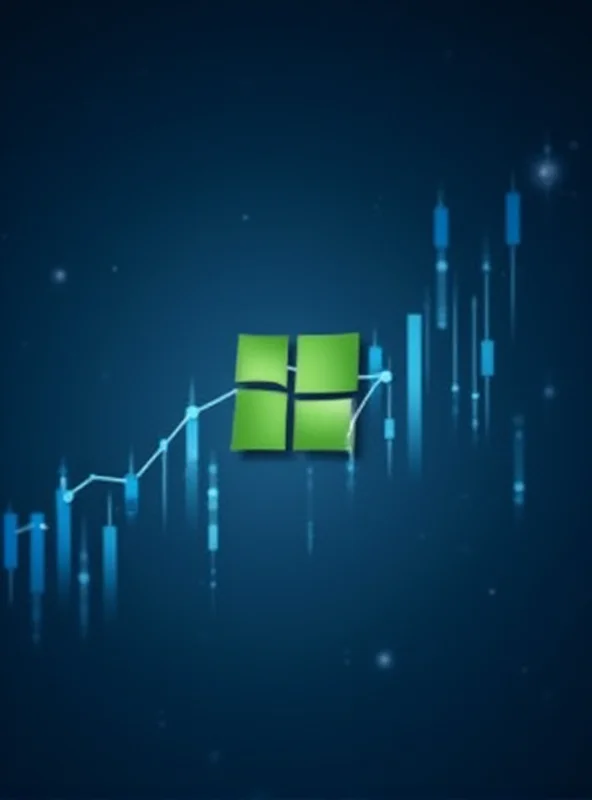 The Microsoft logo against a backdrop of financial charts and graphs.