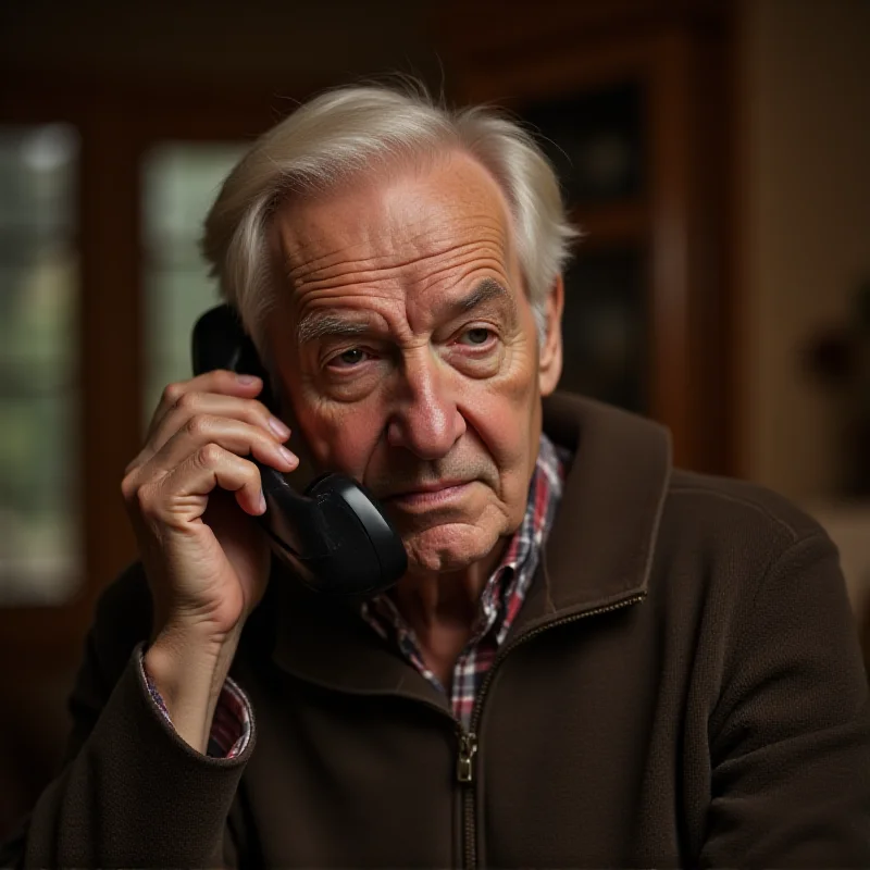 Image depicting a concerned senior citizen answering a phone call