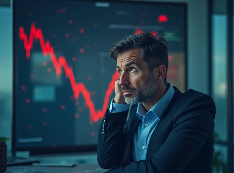 A graph showing a sharp downturn in the stock market, with a worried investor looking at the screen.