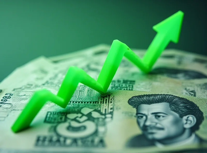Image of Malaysian ringgit banknotes with a rising arrow overlayed on a stock chart.