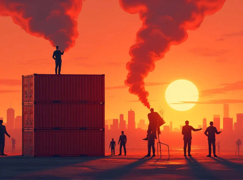 Illustration of trade war with tariffs and shipping containers