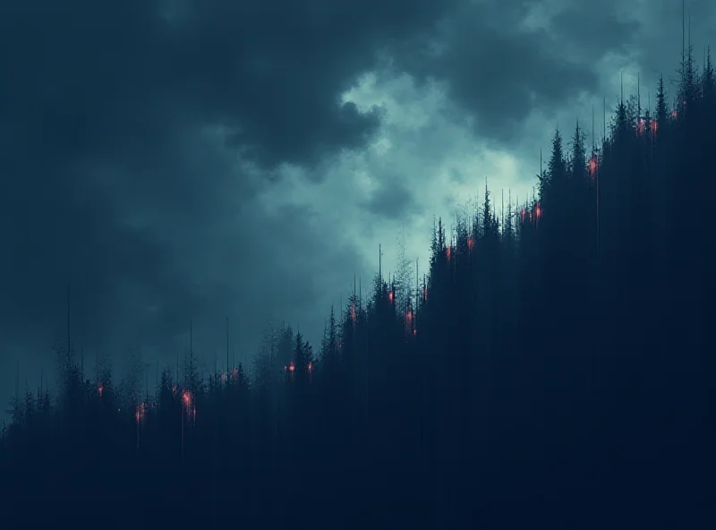 Illustration of a stock market graph trending downwards with storm clouds overhead, representing market volatility.