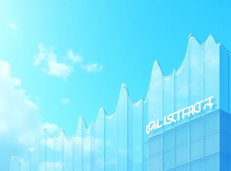 Illustration of a pharmaceutical company building with a rising stock chart in the background.
