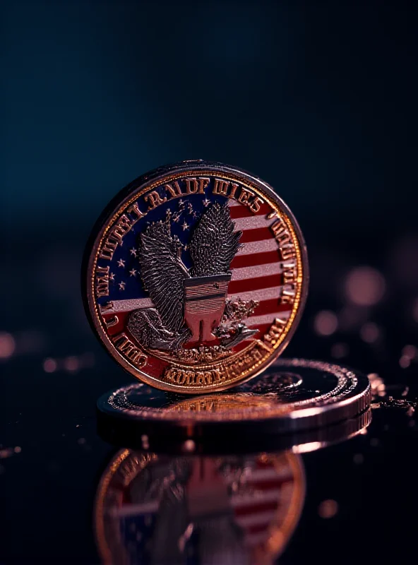 A glowing digital coin with the United States flag reflected in its surface.