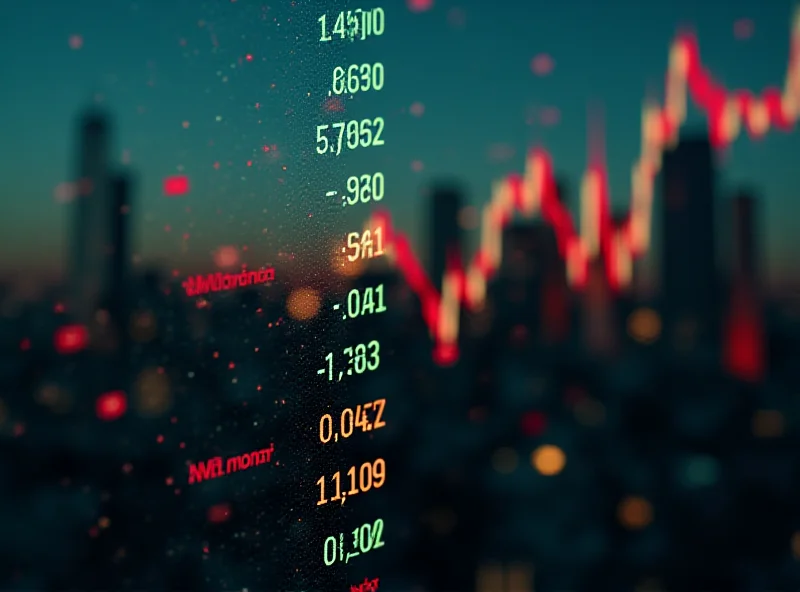 A stock ticker displaying various company names and their fluctuating stock prices.