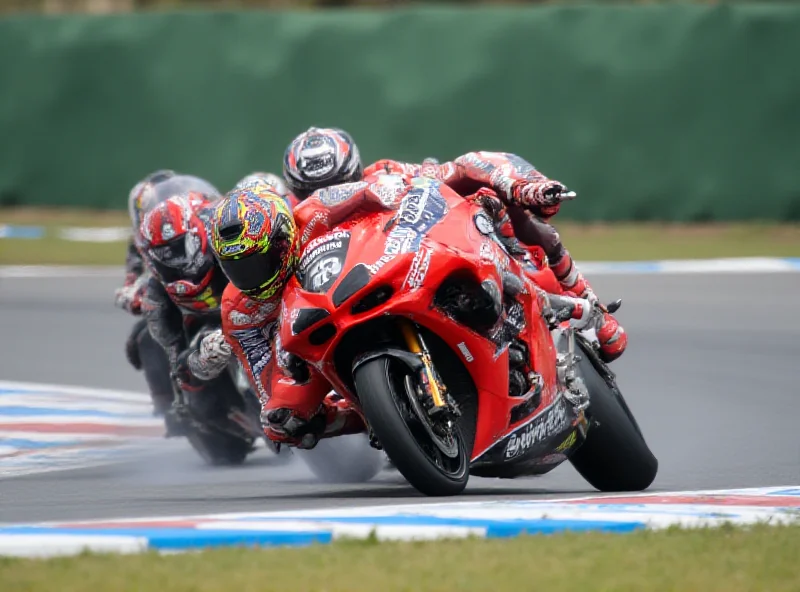 Marc Marquez riding a Ducati motorcycle, leaning into a turn on the track, Thailand GP, vibrant colors, action shot