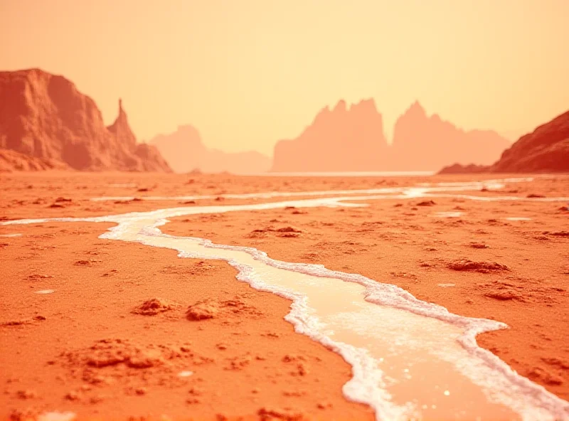 Illustration of Martian landscape with flowing mud and salt deposits.