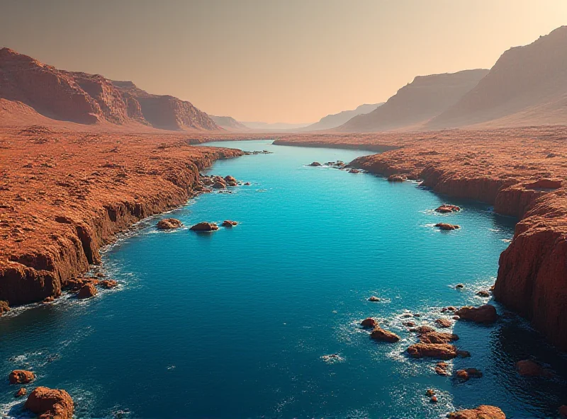 Illustration of Mars with a blue ocean in its past.