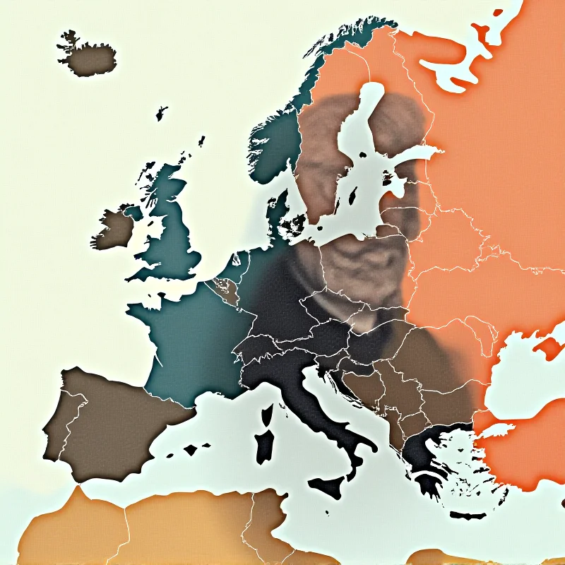 A digital illustration showing a map of Europe with highlighted areas of geopolitical tension, overlaid with a faint portrait of Tomáš Masaryk.