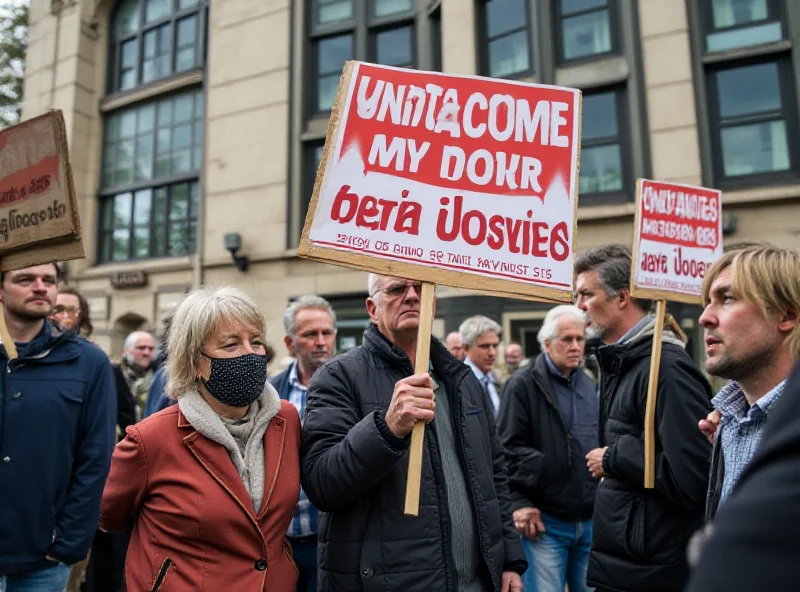 Protesters holding signs demanding justice for elderly care home residents.