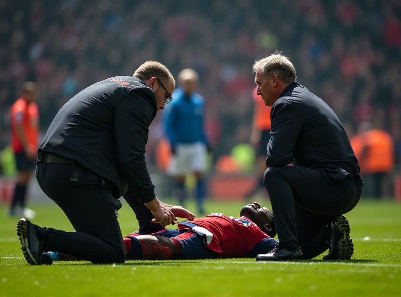 Jean-Philippe Mateta receiving medical treatment on the field after being struck in the head by Liam Roberts.
