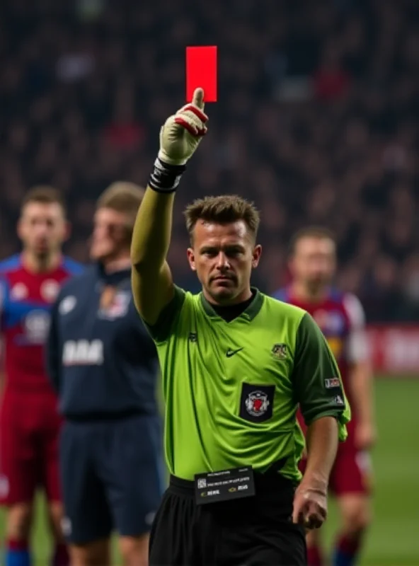 Liam Roberts being shown a red card by the referee after his challenge on Jean-Philippe Mateta.