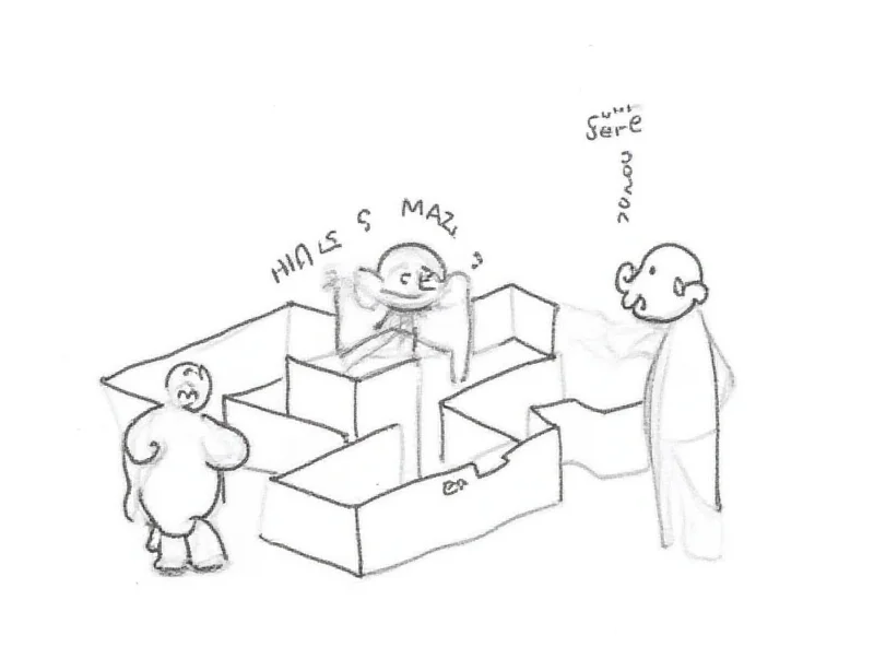 Political cartoon depicting a figure labeled 'Mazón' trapped in a maze, looking frustrated, with another figure labeled 'Peridis' observing from outside the maze.