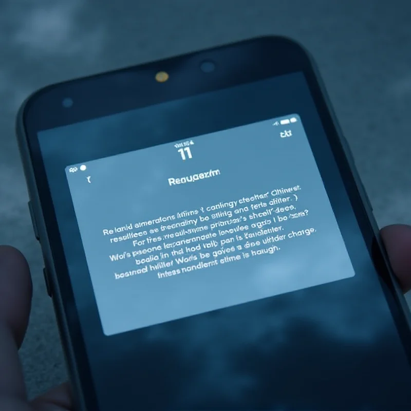 A close-up image of a smartphone displaying an emergency weather alert on the screen.