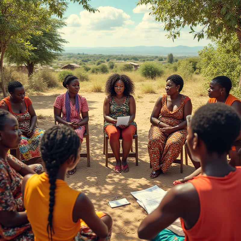 A diverse group of people participating in a health education program in Africa