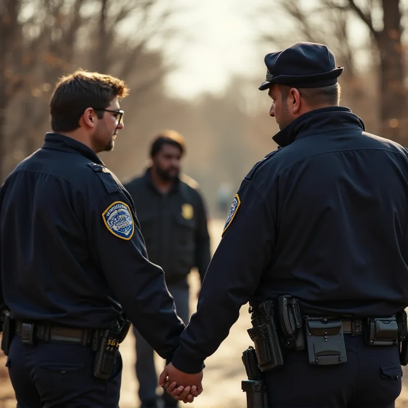 A heartwarming image of two police officers holding hands with Abdul Aziz Khan.