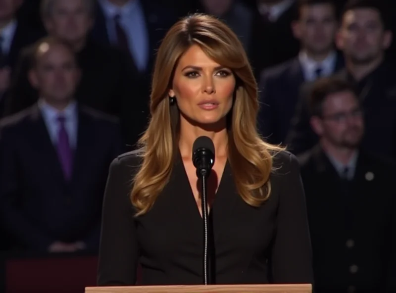 Melania Trump speaking at an event, expressing support for the TAKE IT DOWN Act.