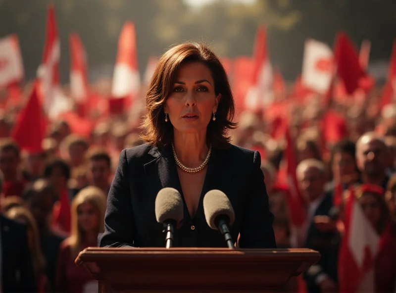 Giorgia Meloni speaking at a political rally.