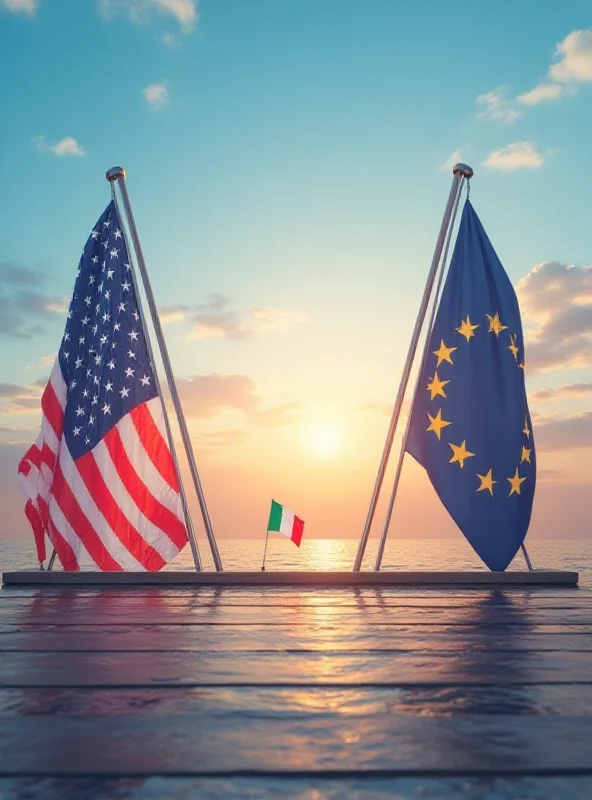 A conceptual image showing a bridge between the American and European flags, with a small Italian flag in the middle.