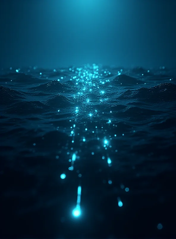 A digital rendering of subsea internet cables stretching across the ocean floor, connecting continents. The cables are glowing, representing data transmission.