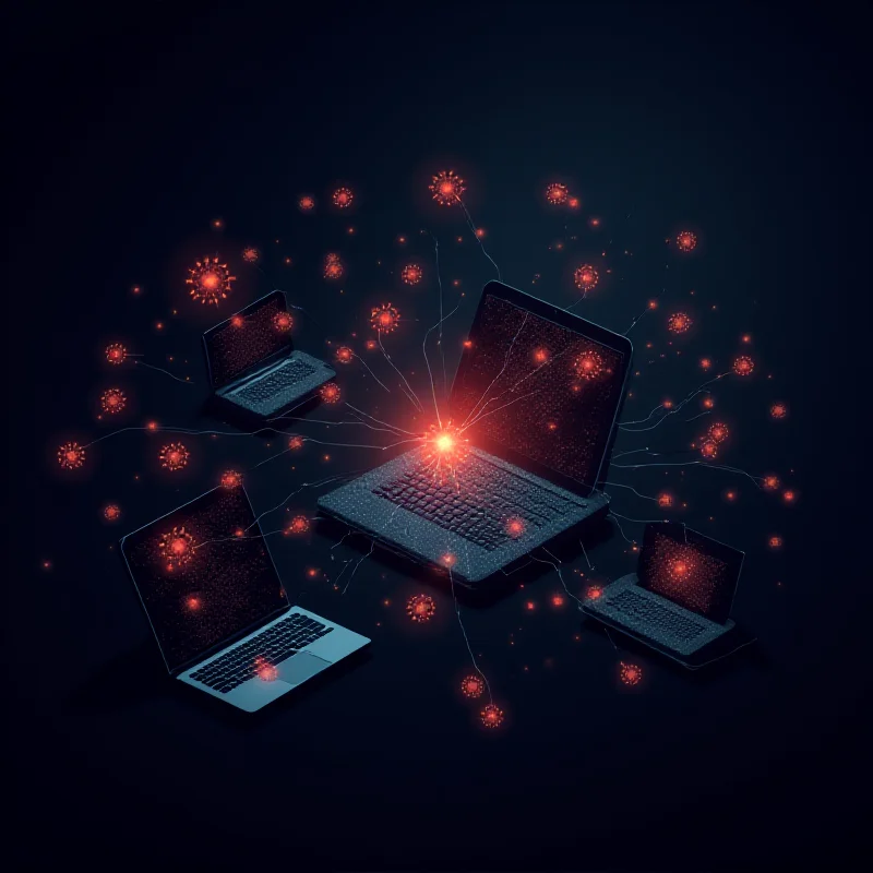 Conceptual image of malware spreading across digital devices.