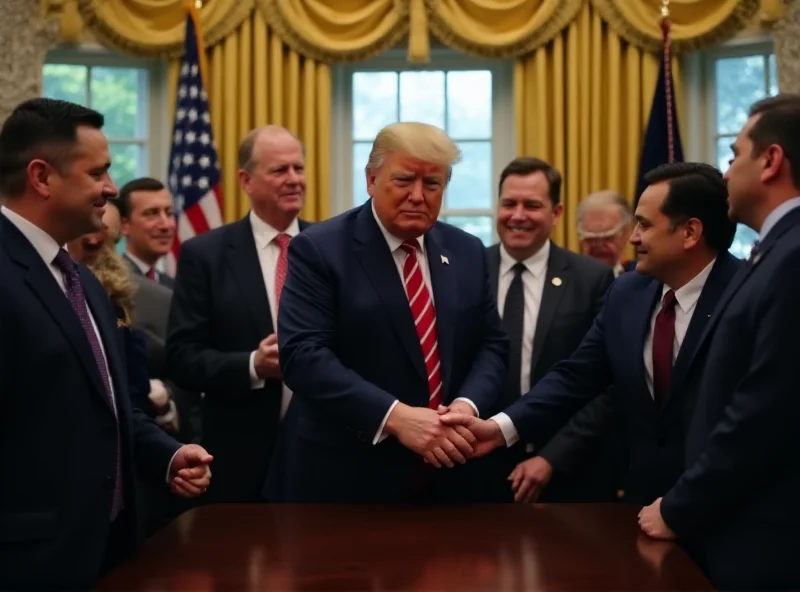 Image of the Oval Office with Donald Trump meeting with freed hostages.