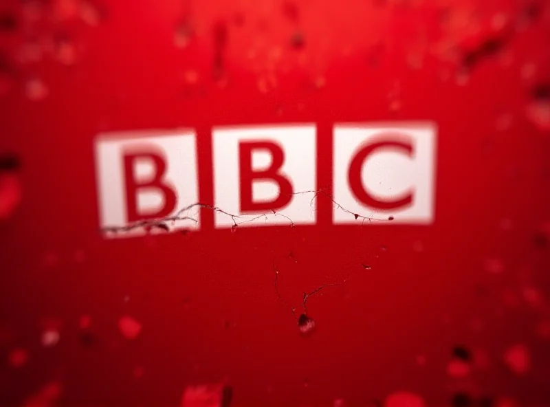 The BBC logo with a distressed or fractured effect, symbolizing the challenge to their credibility.